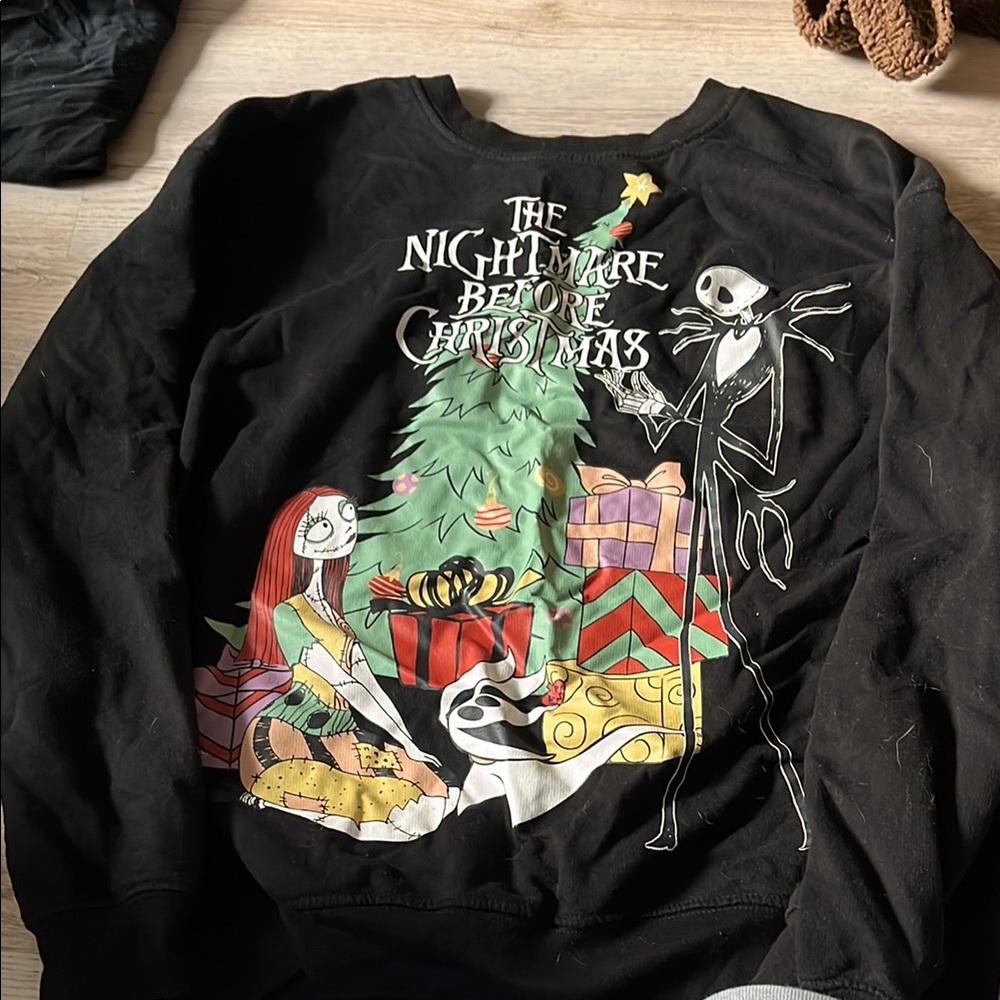 Black V-Neck Sweater with Festive Christmas Tree Design